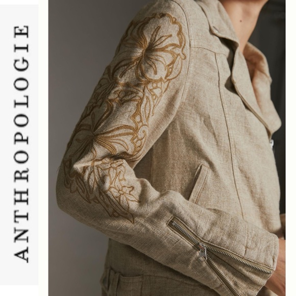 NWT Anthropologie Tessa Embroidered Boyfriend Jacket tan xs - Picture 2 of 16